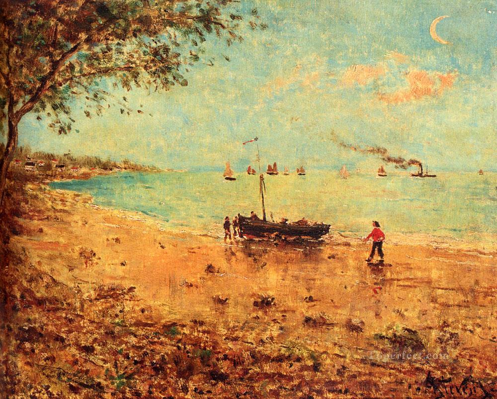 Une Plage En Normandie landscape Belgian painter Alfred Stevens Oil Paintings